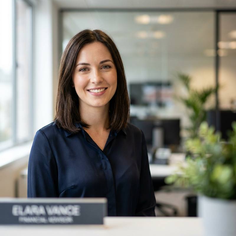 Conseillère clientèle Courcef souriante dans un bureau moderne et lumineux